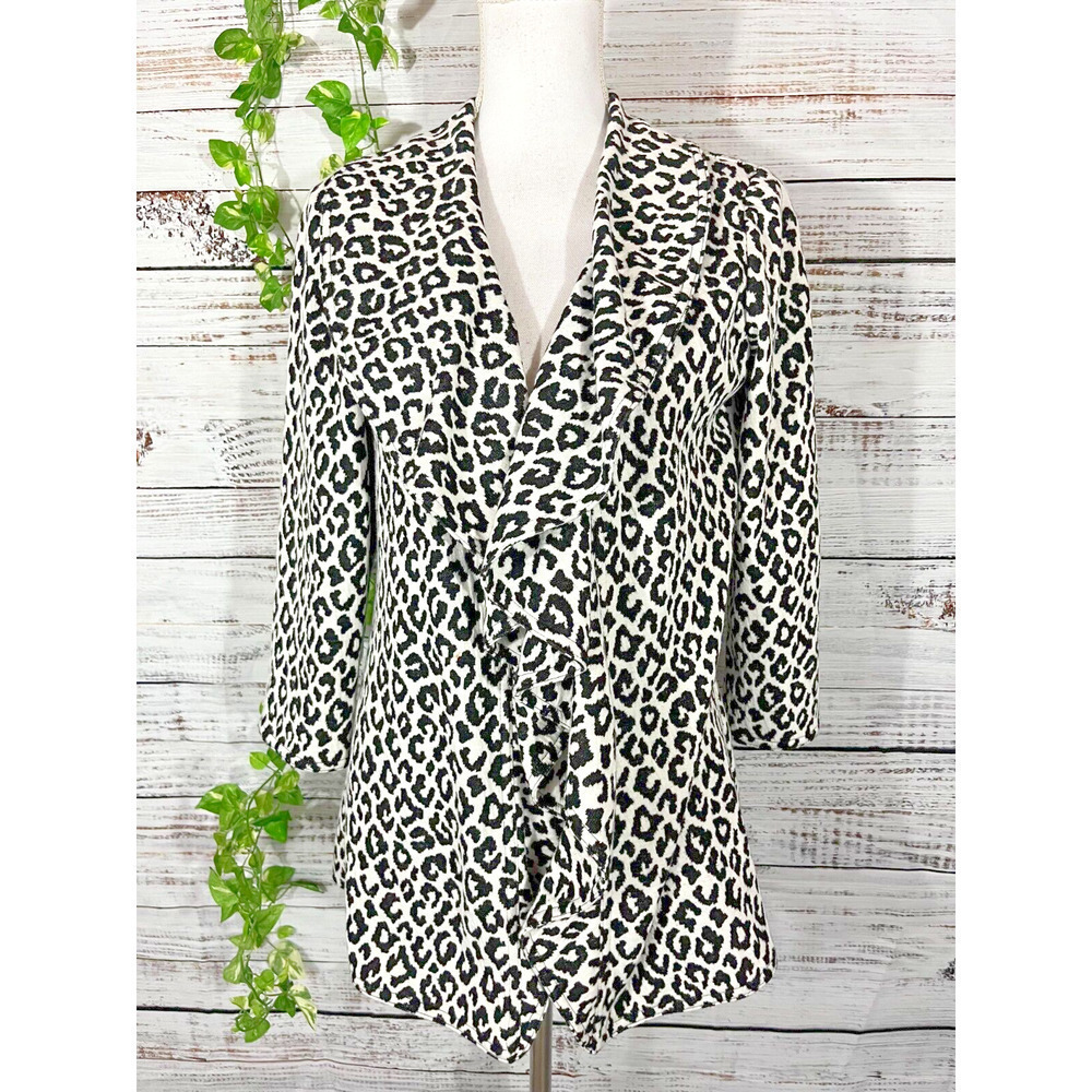 Calvin Klein Jacket size 2 Black White Cheetah Leopard Waterfall Career Stretch